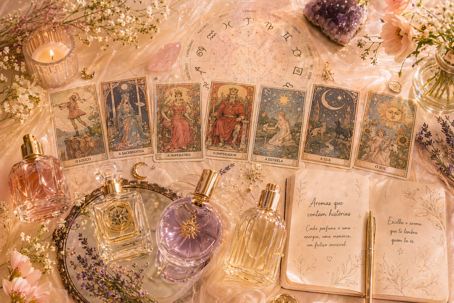 Arcanos Maiores, signos e perfumes: a correspondência simbólica entre tarot, astrologia e aromas